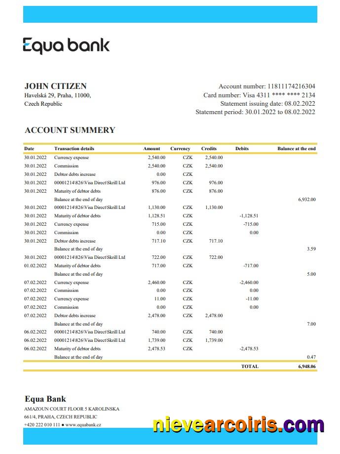 Czechia Equabank statement xls